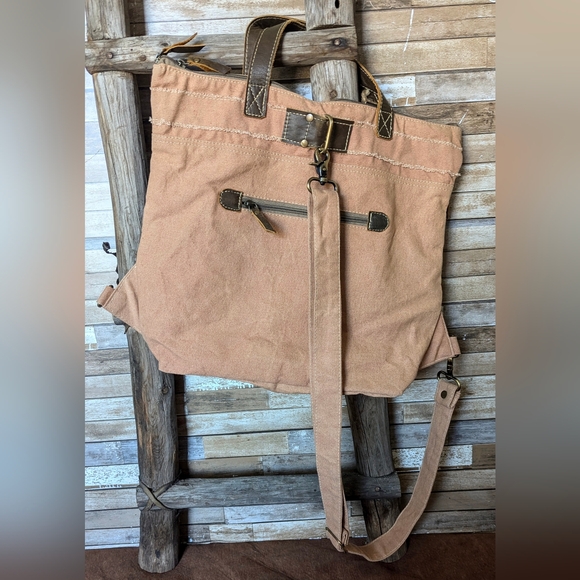 NWT Clea Ray Canvas Slip Strap Left Or Right Paris Bag With Leather Handles - Picture 6 of 14